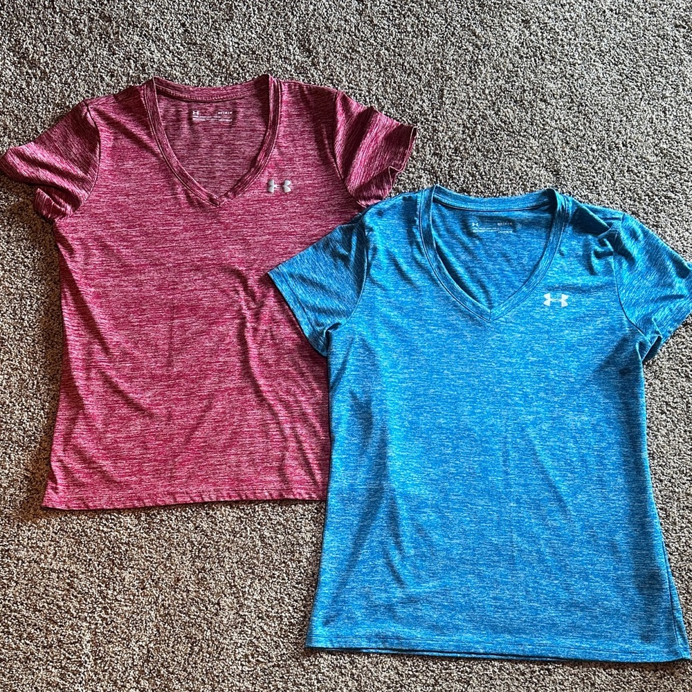 Under Armour Heathered Red and Blue V-Neck Tees